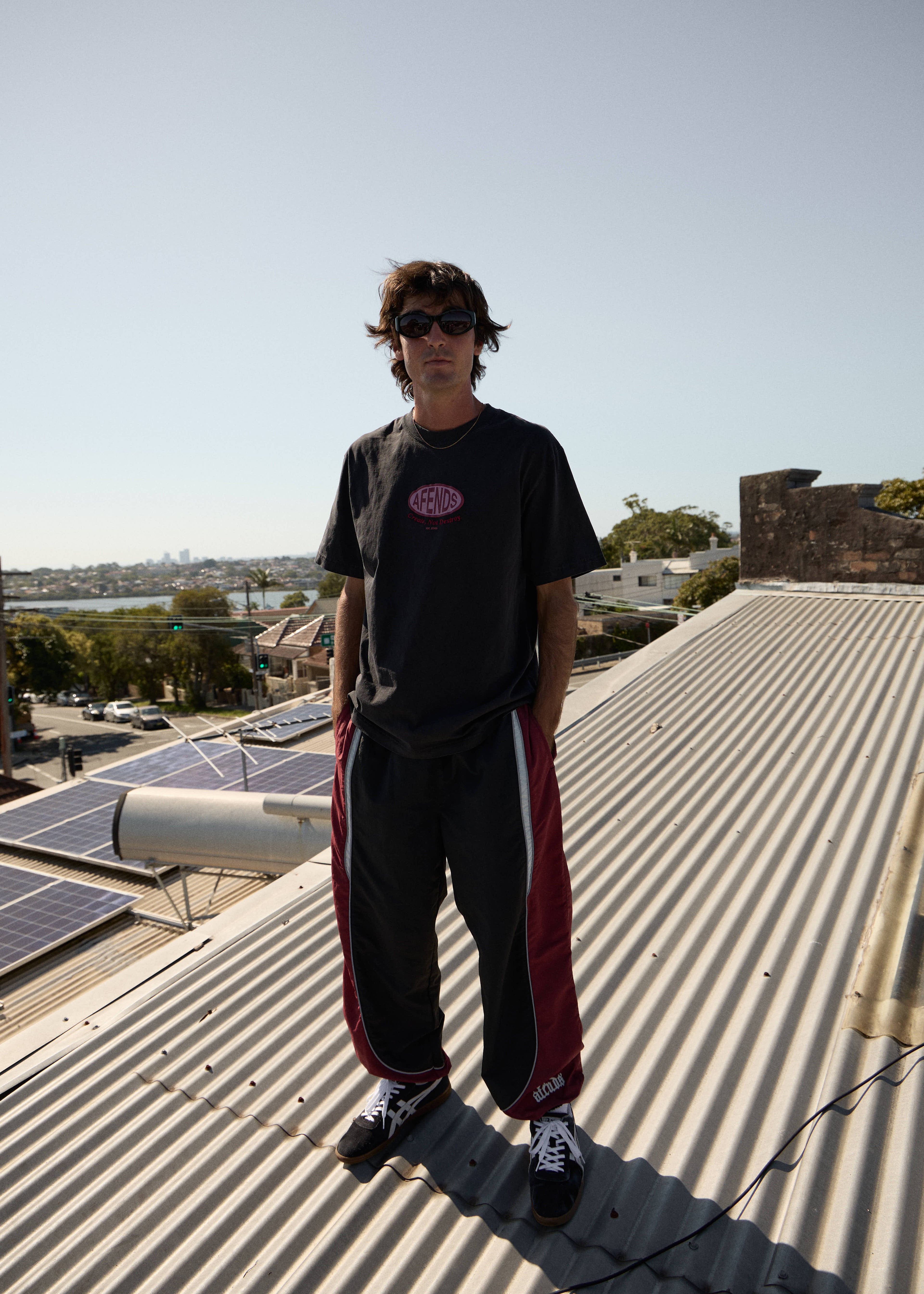 AFENDS Mens Sporting - Panelled Track Pant - Burgundy