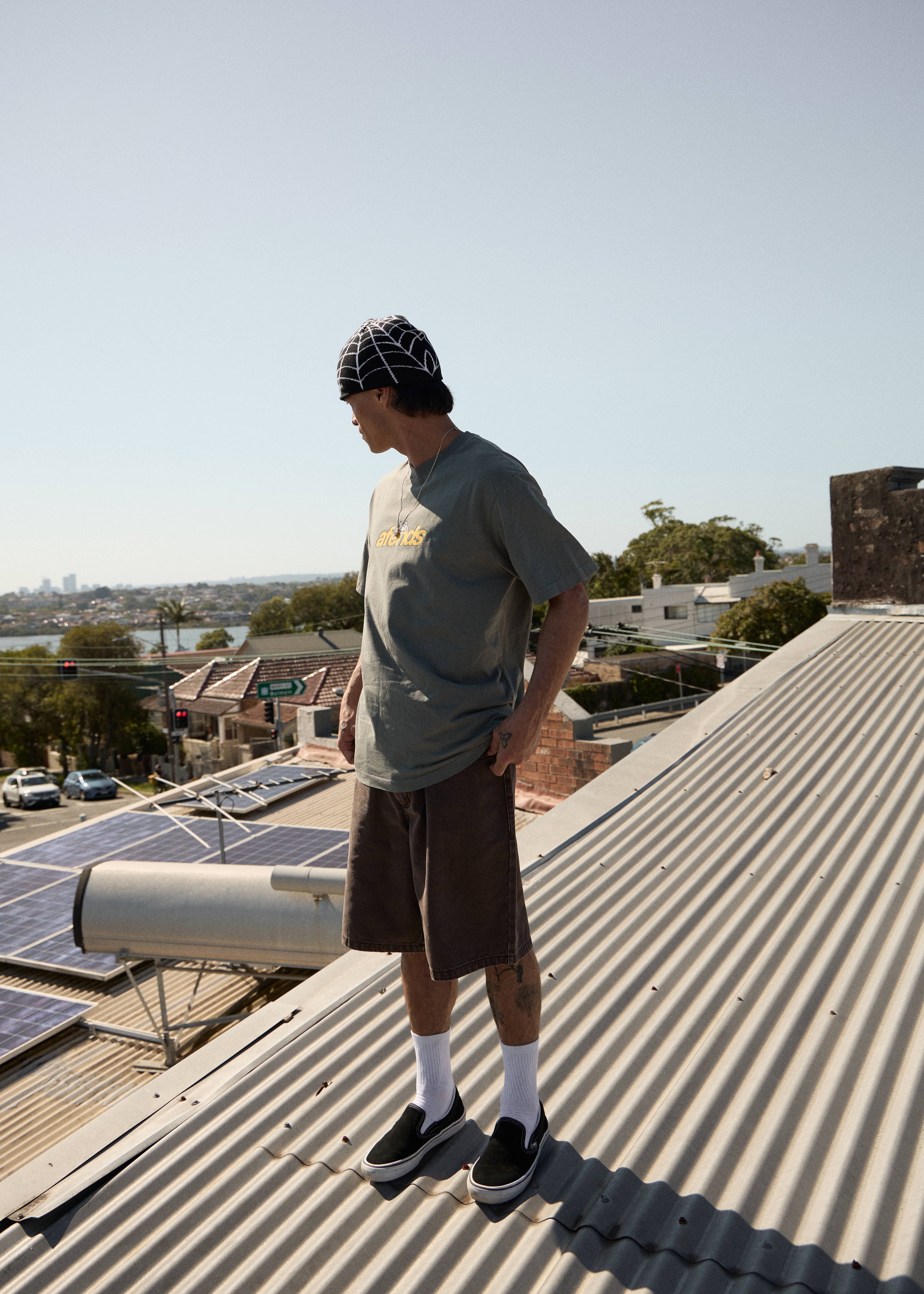 AFENDS Mens Angel Boy - Retro Tee - Washed Sycamore