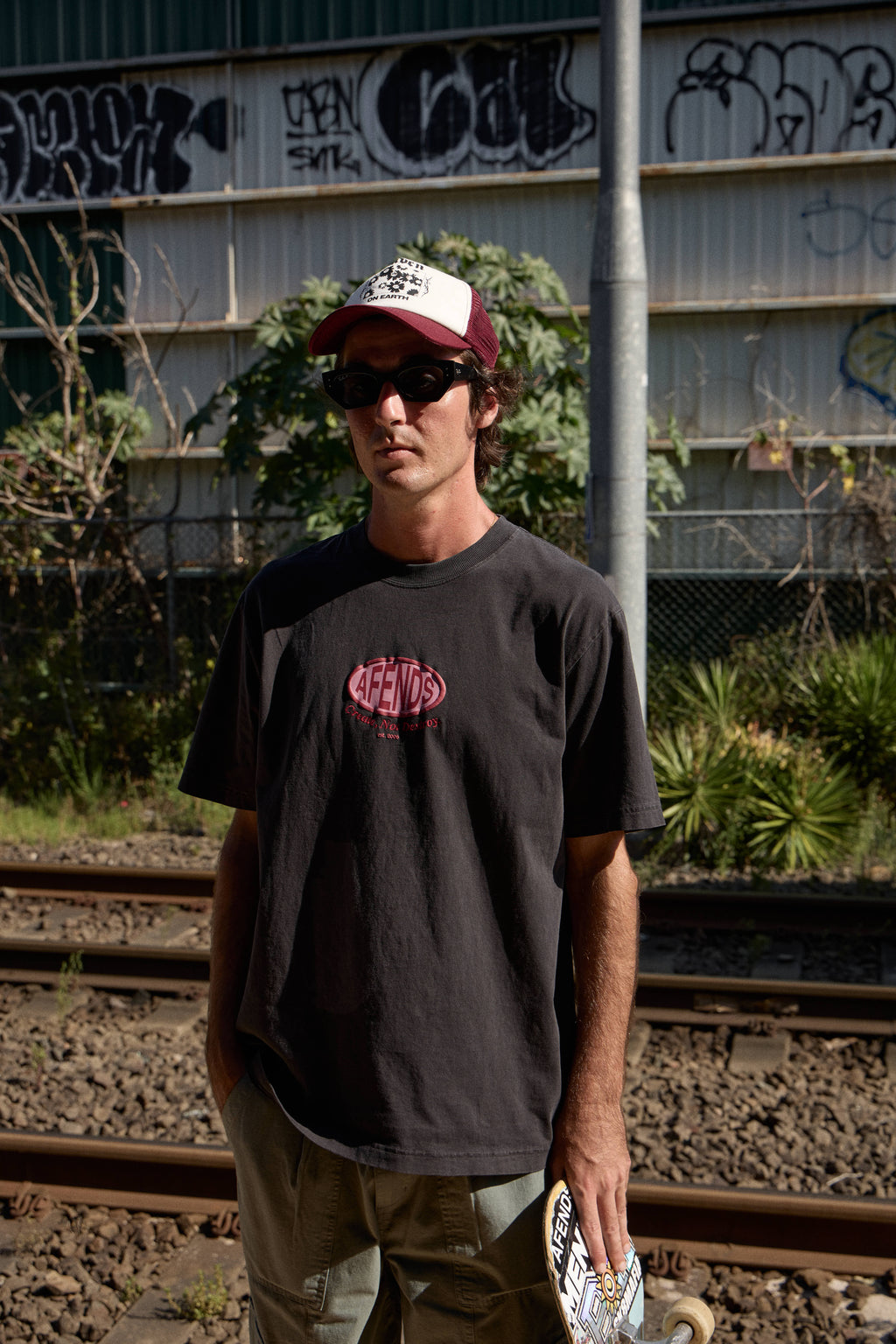 AFENDS Mens Destroyed - Retro Tee - Stone Black