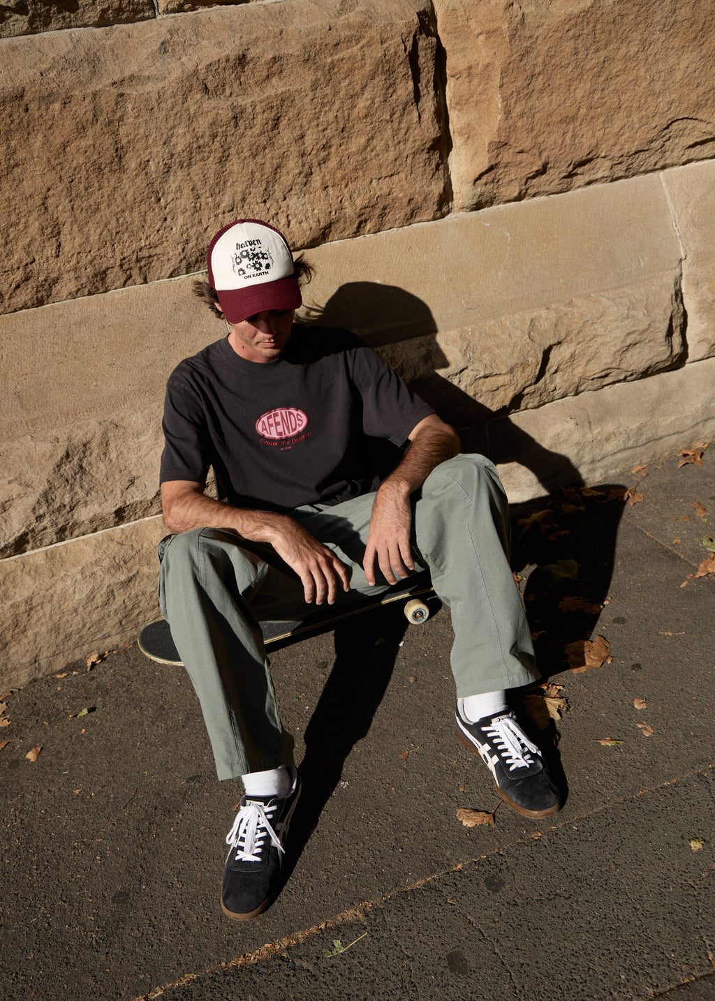 AFENDS Mens Destroyed - Retro Tee - Stone Black