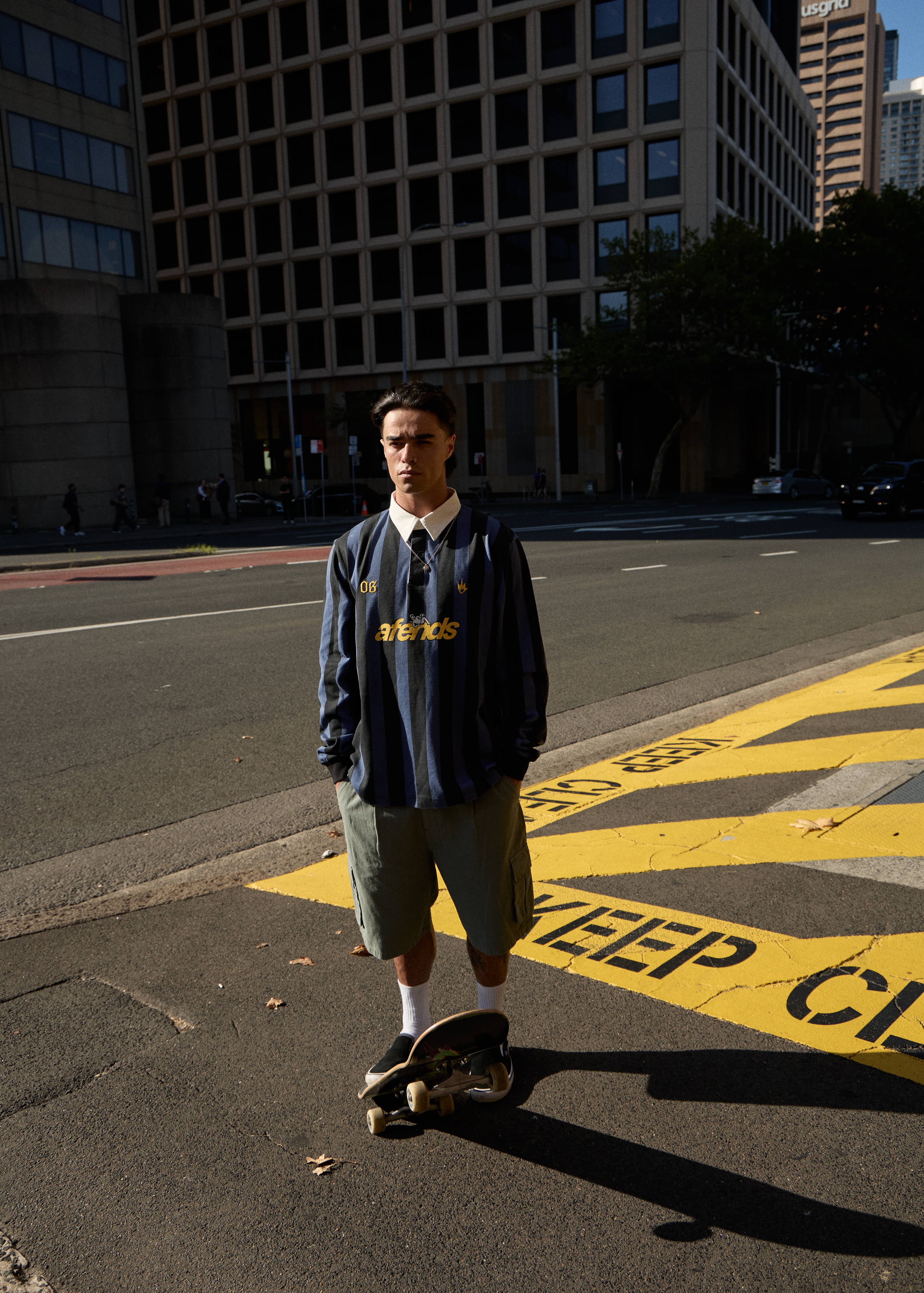 AFENDS Mens Angel Boy - Rugby Long Sleeve Tee - Black Stripe