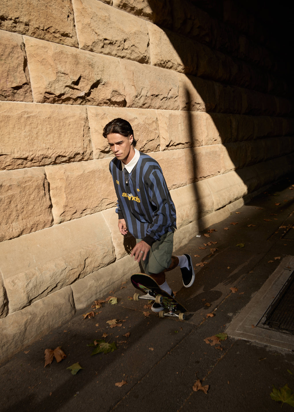 AFENDS Mens Angel Boy - Rugby Long Sleeve Tee - Black Stripe