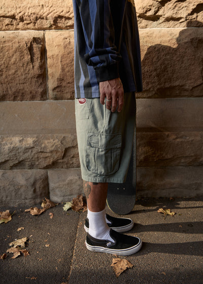 AFENDS Mens Summit - Pleated Cargo Short 22" - Washed Sycamore