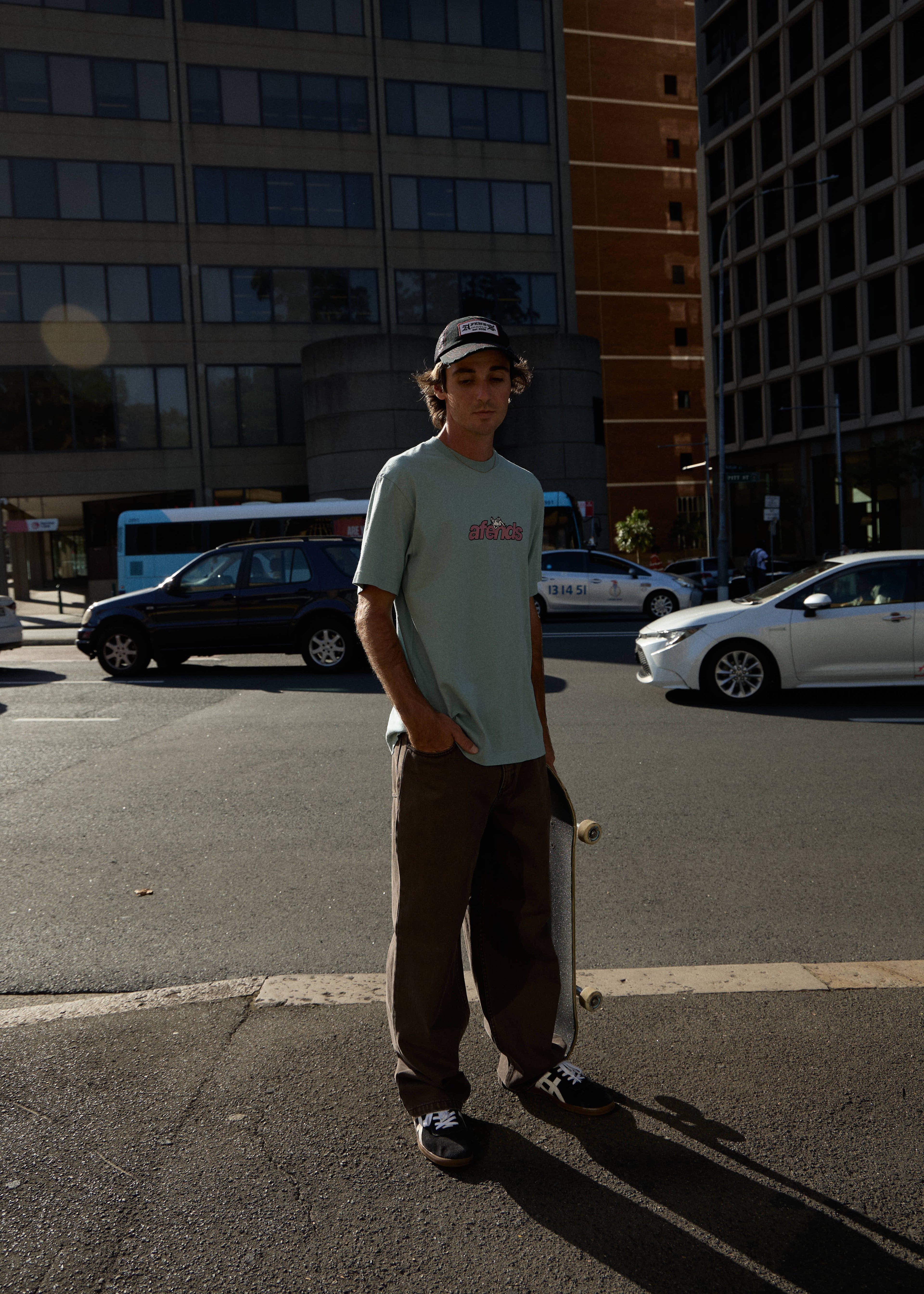 AFENDS Mens Angel Boy - Retro Tee - Washed Overcast