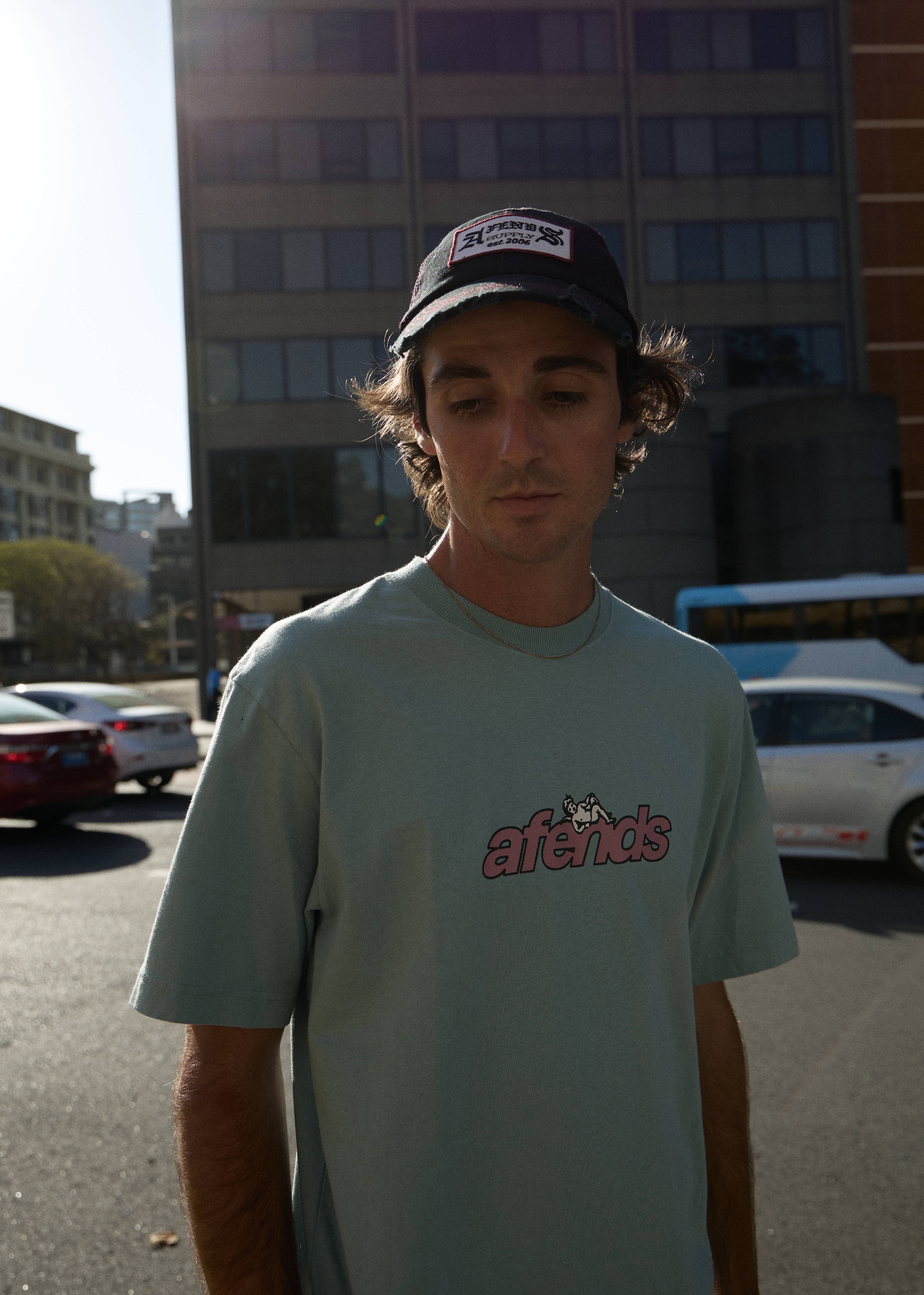 AFENDS Mens Angel Boy - Retro Tee - Washed Overcast