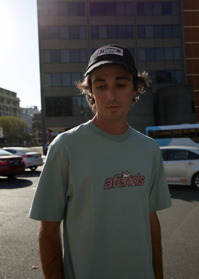 AFENDS Mens Angel Boy - Retro Tee - Washed Overcast