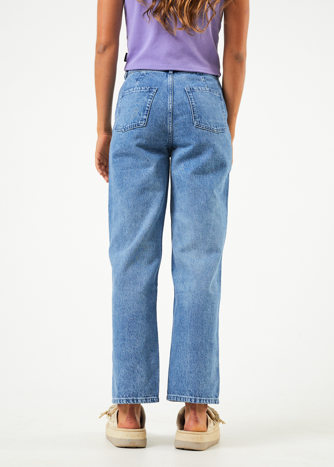 AFENDS Womens Shelby - Denim Wide Leg Jeans Long - Worn Blue 