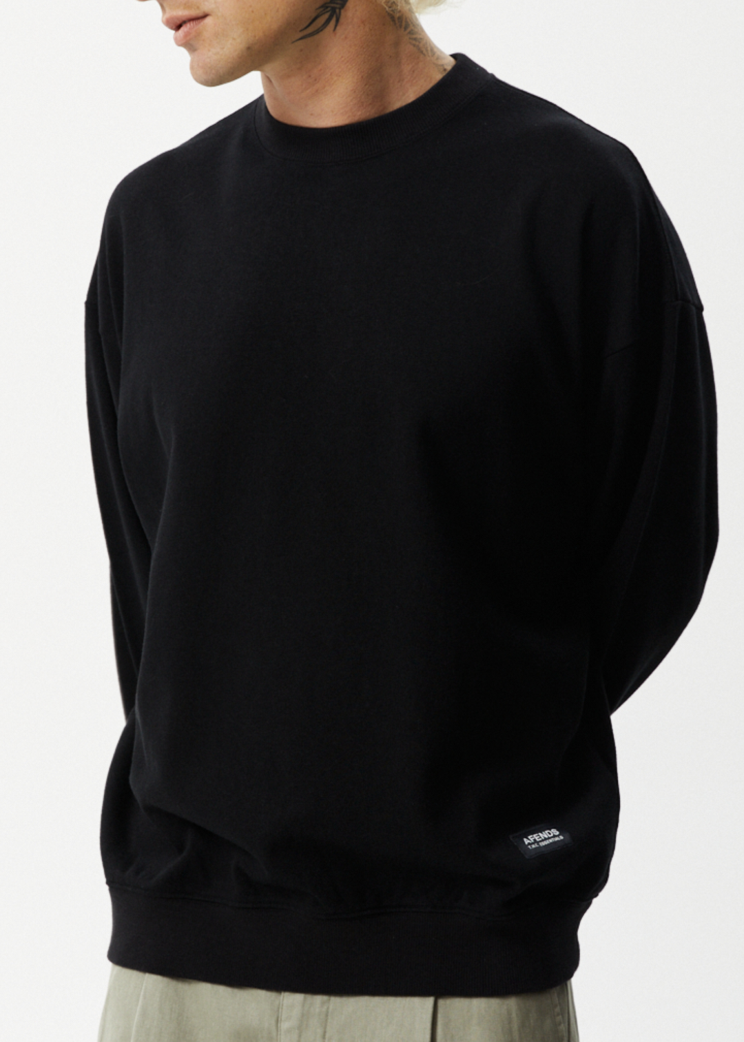 AFENDS Mens Indica - Crew Neck Jumper - Black 