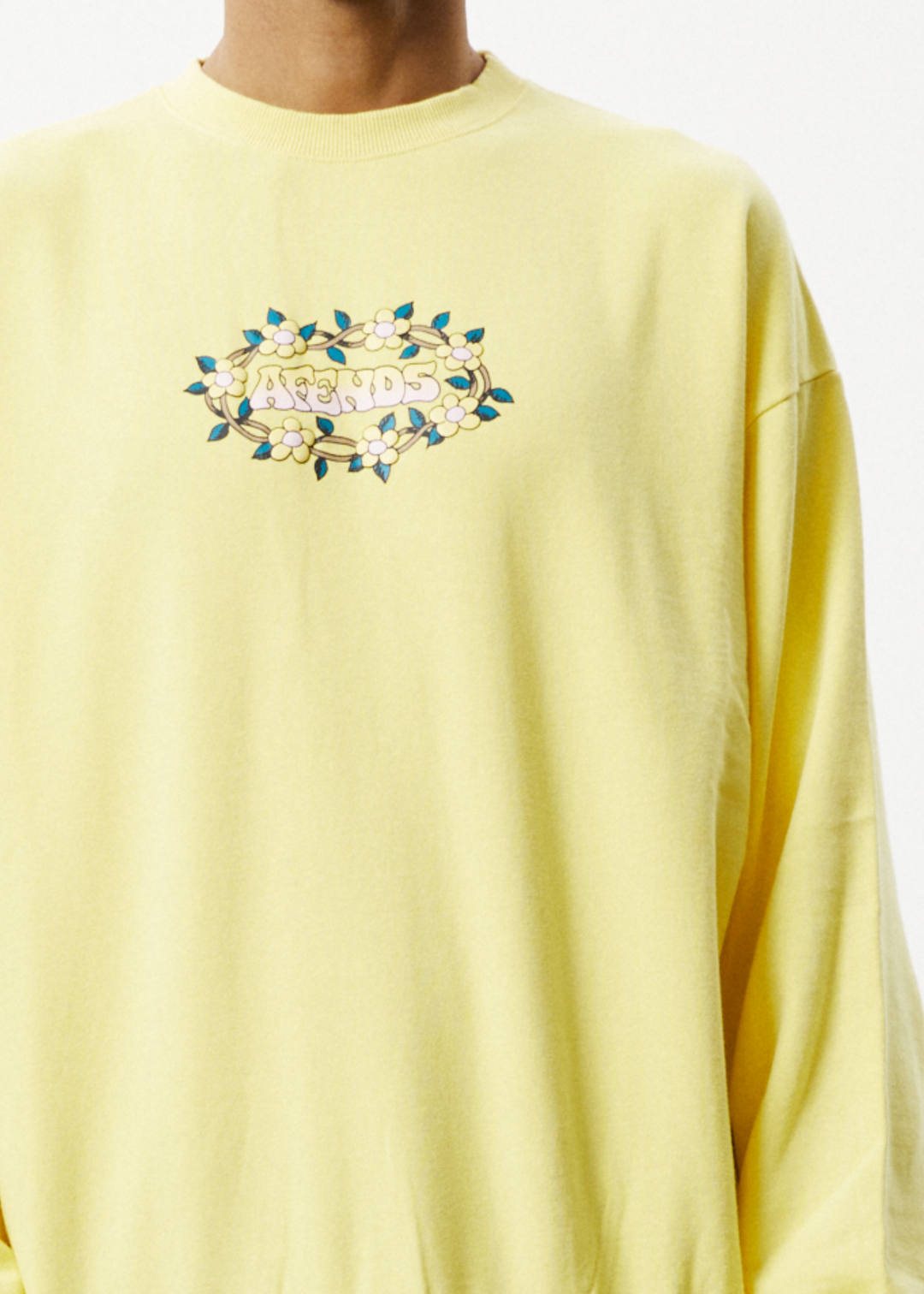 AFENDS Mens Bloom - Crew Neck Jumper - Butter 