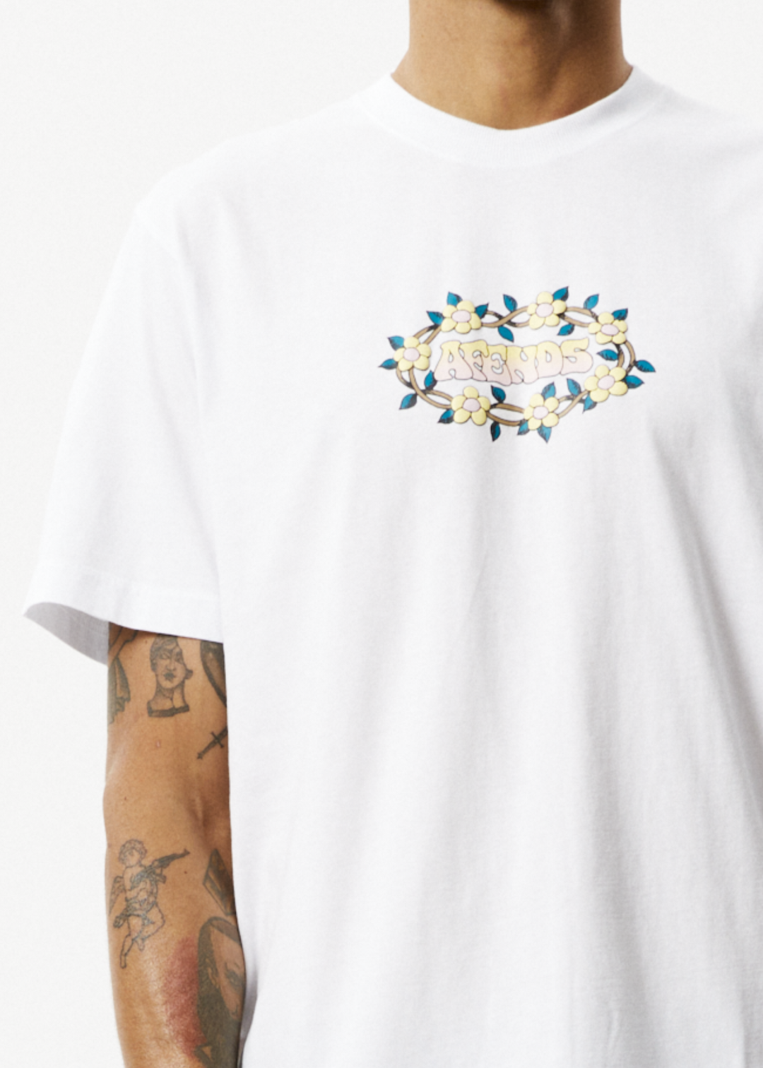 AFENDS Mens Bloom - Retro Graphic Logo T-Shirt - White 