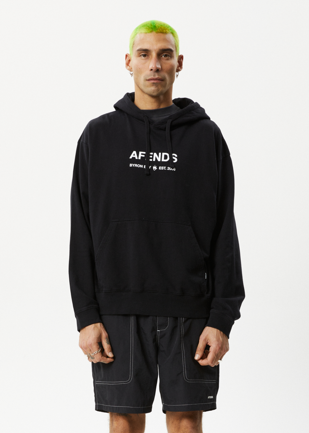 AFENDS Mens Established - Logo Hoodie - Stone Black M232520-STK-XS