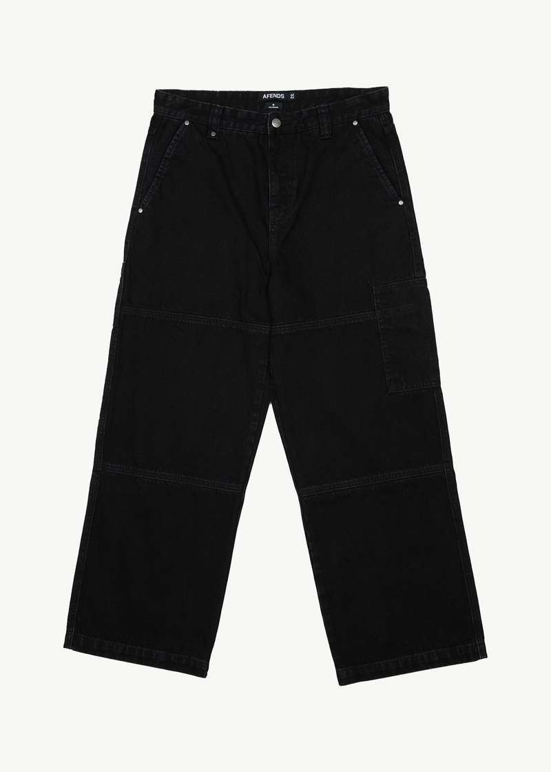AFENDS Mens Richmond - Denim Baggy Carpenter Jeans - Washed Black