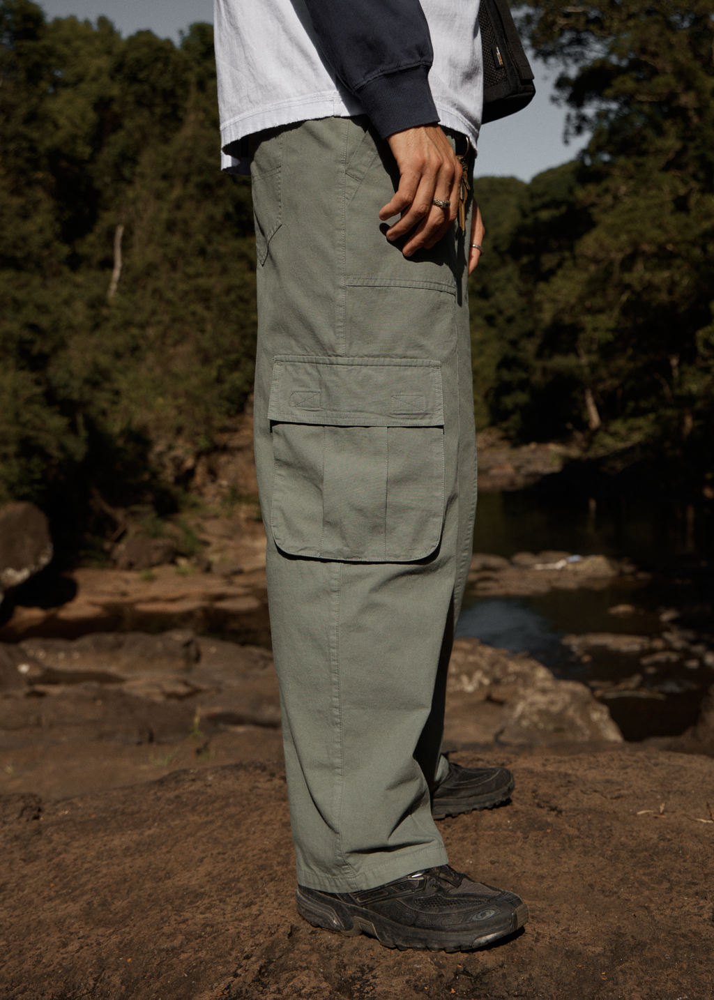 AFENDS Mens Summit - Recycled Pleated Cargo Pant - Washed Sycamore