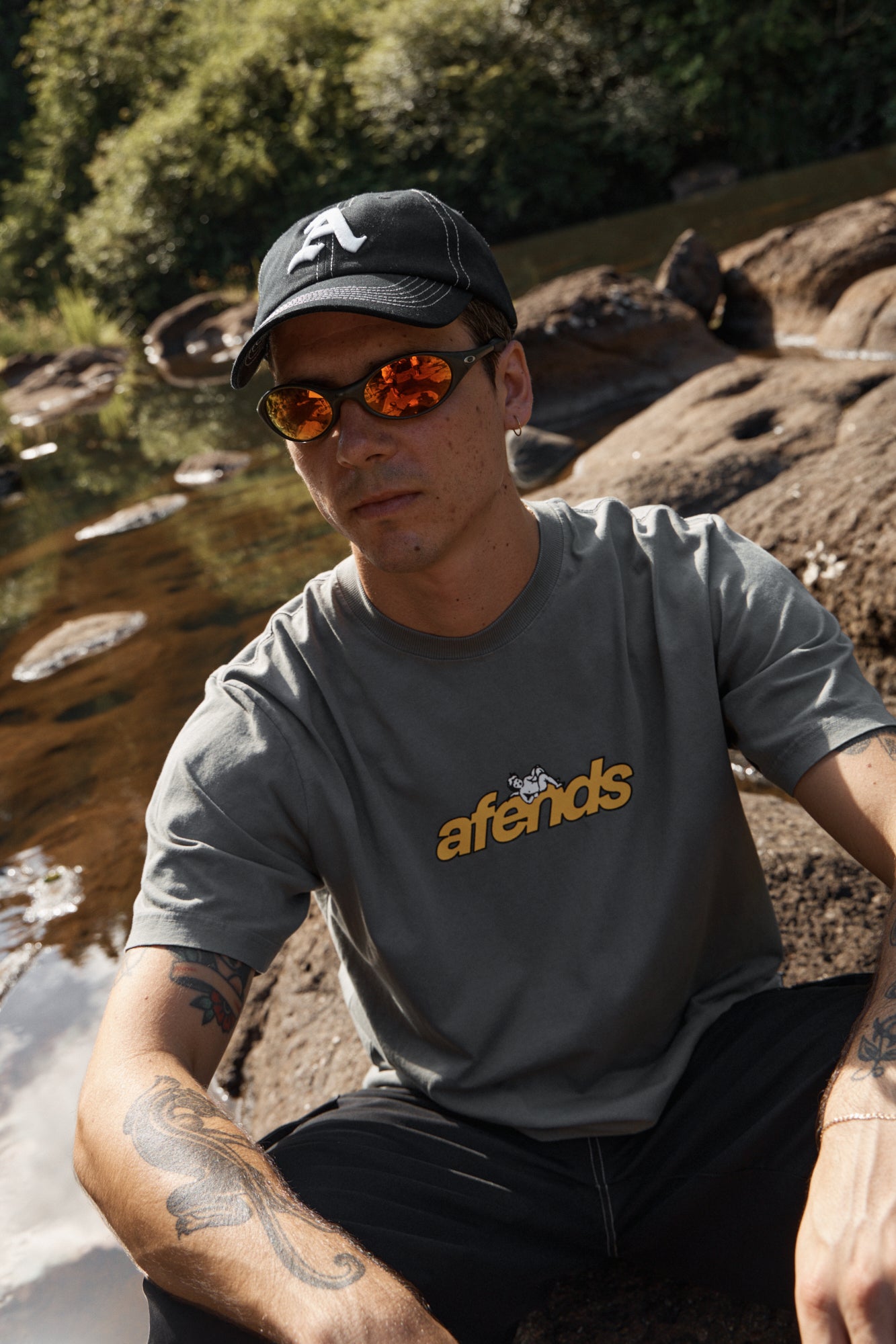 AFENDS Mens Angel Boy - Recycled Retro Fit Tee - Washed Sycamore