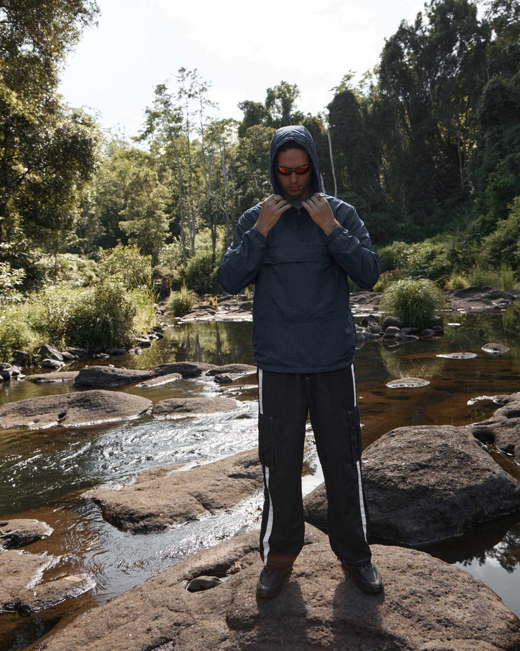 AFENDS Mens System - Water Resistant Spray Anorak Jacket - Deep Sea