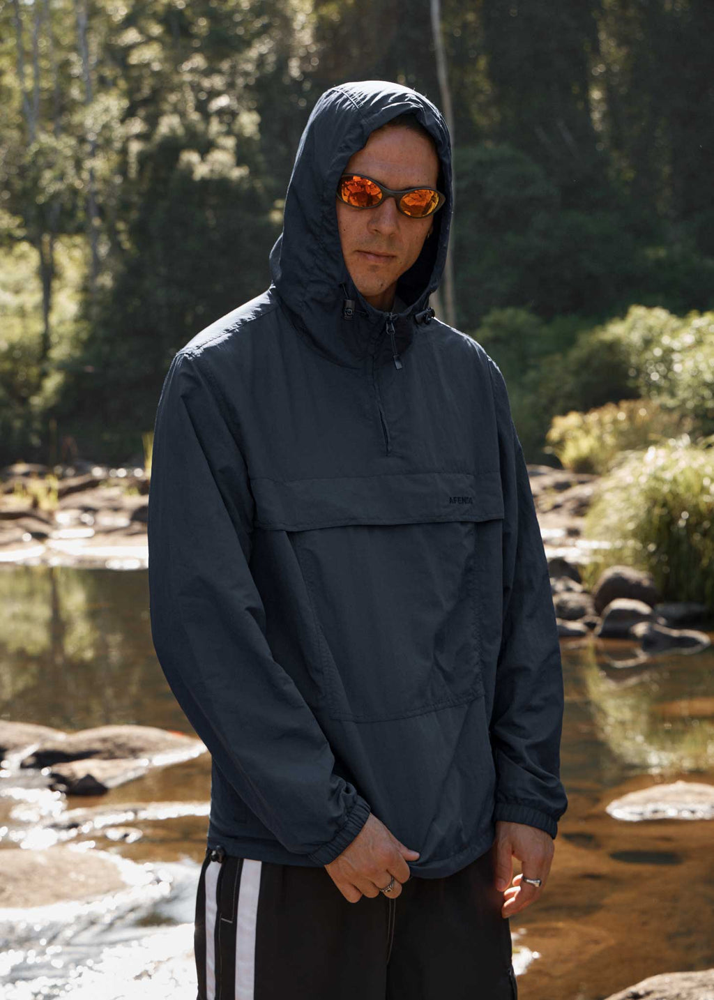 AFENDS Mens System - Water Resistant Spray Anorak Jacket - Deep Sea