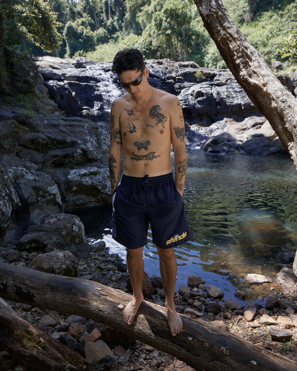 AFENDS Mens Angel Boy - Recycled Cargo Short 20 Inch - Deep Sea