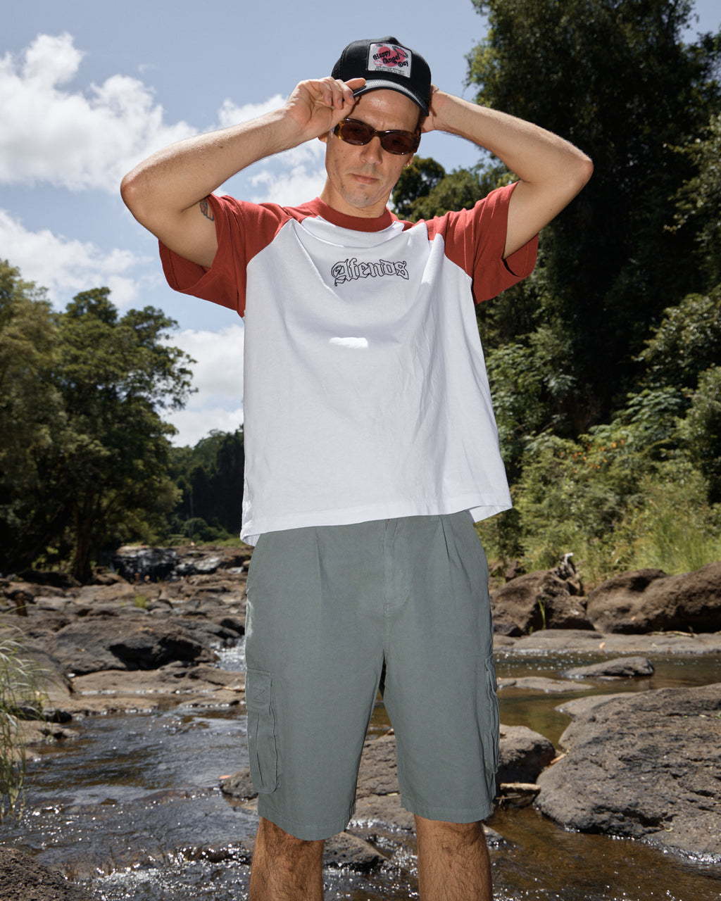 AFENDS Mens Home - Recycled Raglan Fit Tee - White