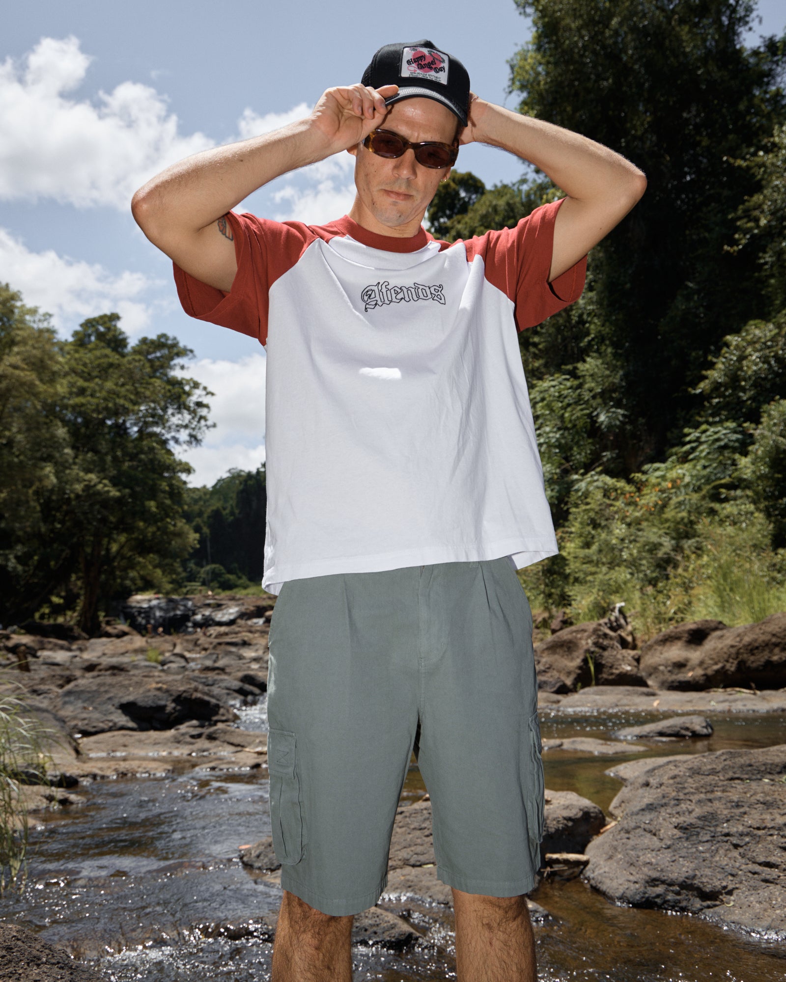 AFENDS Mens Home - Recycled Raglan Fit Tee - White