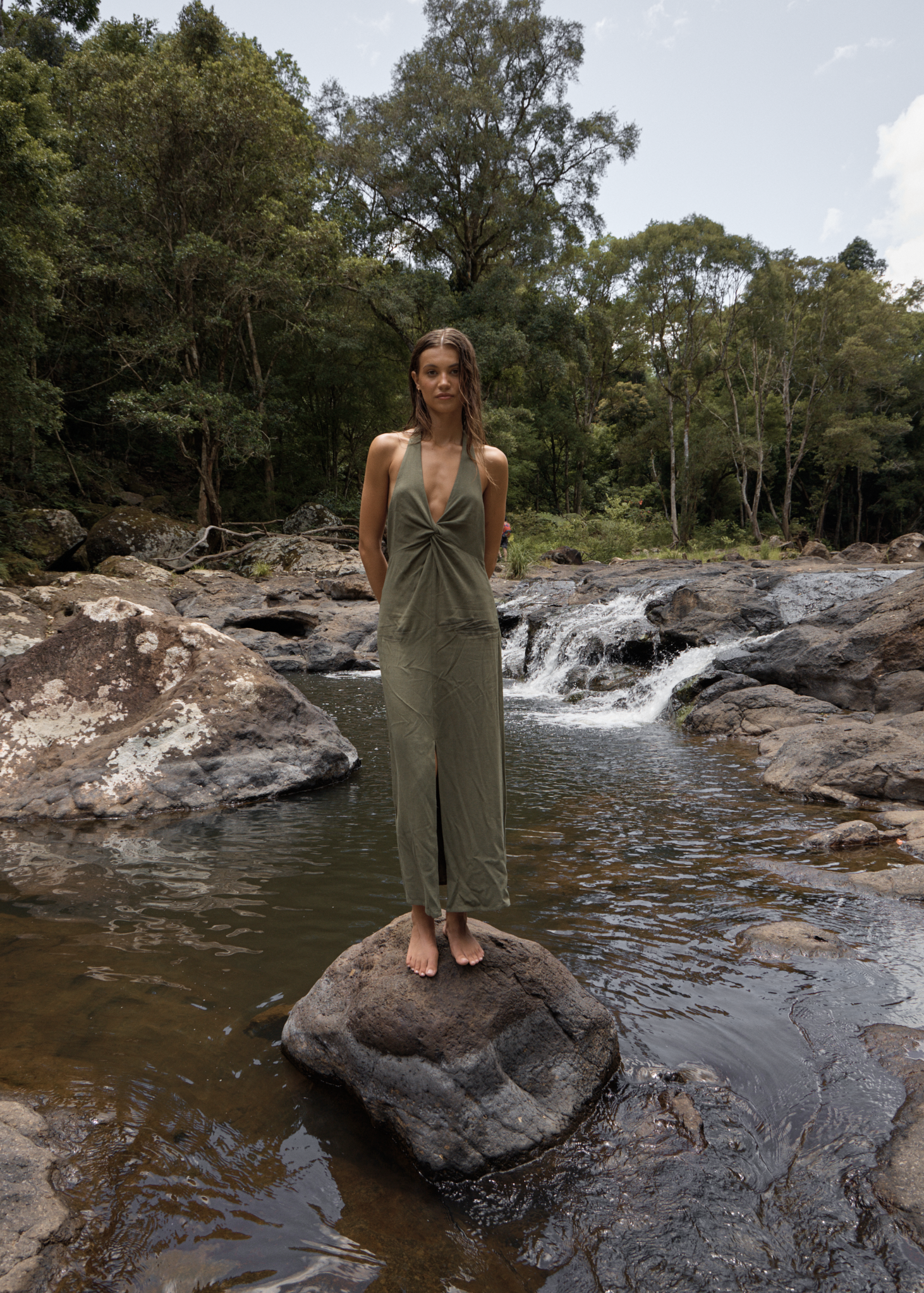 AFENDS Womens Halle - Linen Maxi Dress - Deep Olive