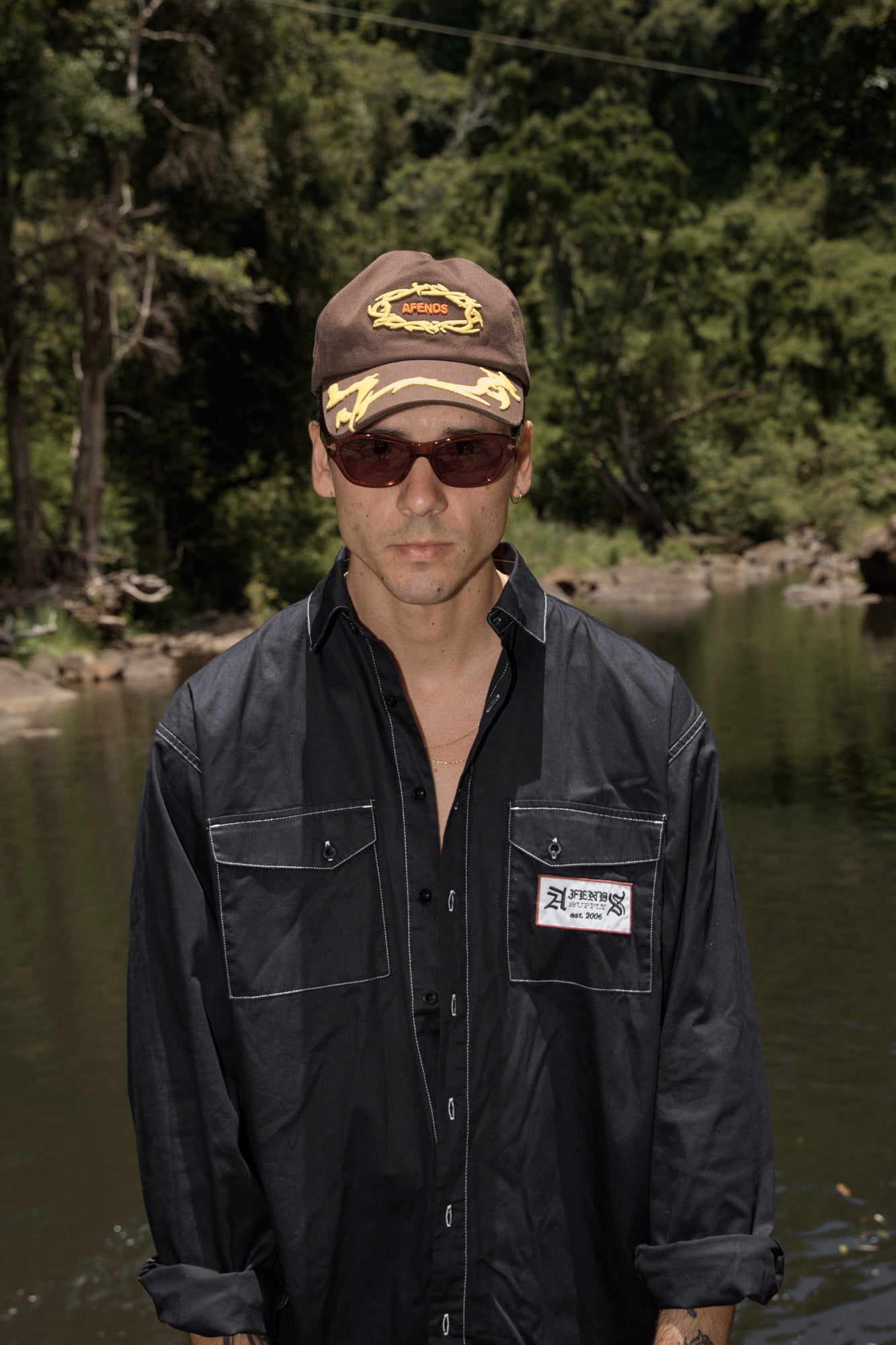 AFENDS Mens Supply - Long Sleeve Workwear Shirt - Black