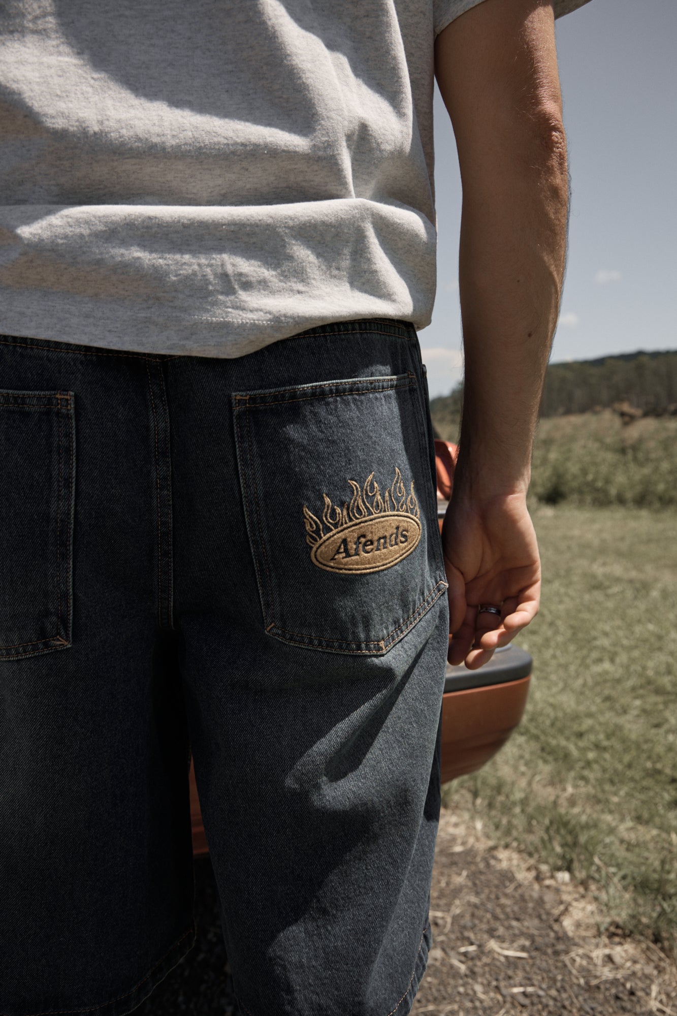 AFENDS Mens Fast Forward - Denim Ultra Baggy Pleated Short 24