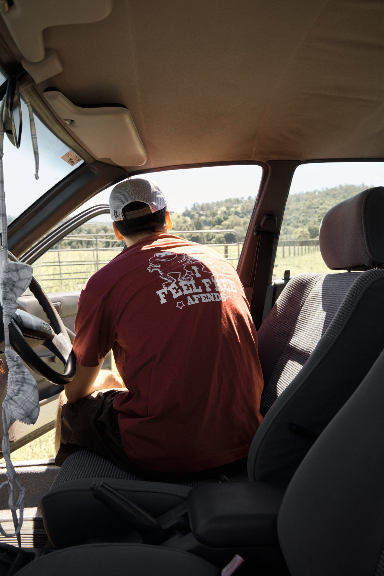 AFENDS Mens Sonoran - Recycled Boxy Fit Tee - Washed Burgundy