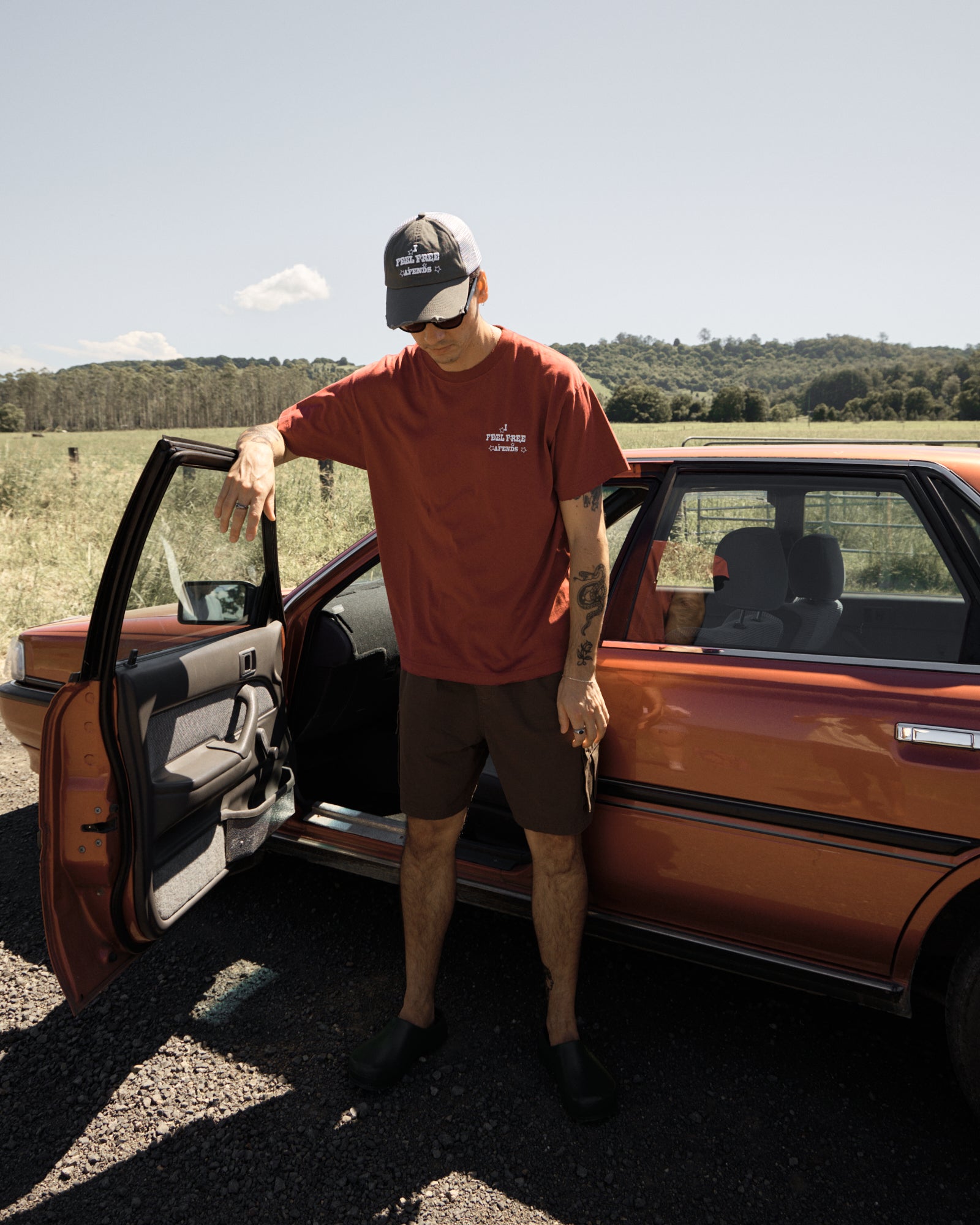 AFENDS Mens Sonoran - Recycled Boxy Fit Tee - Washed Burgundy