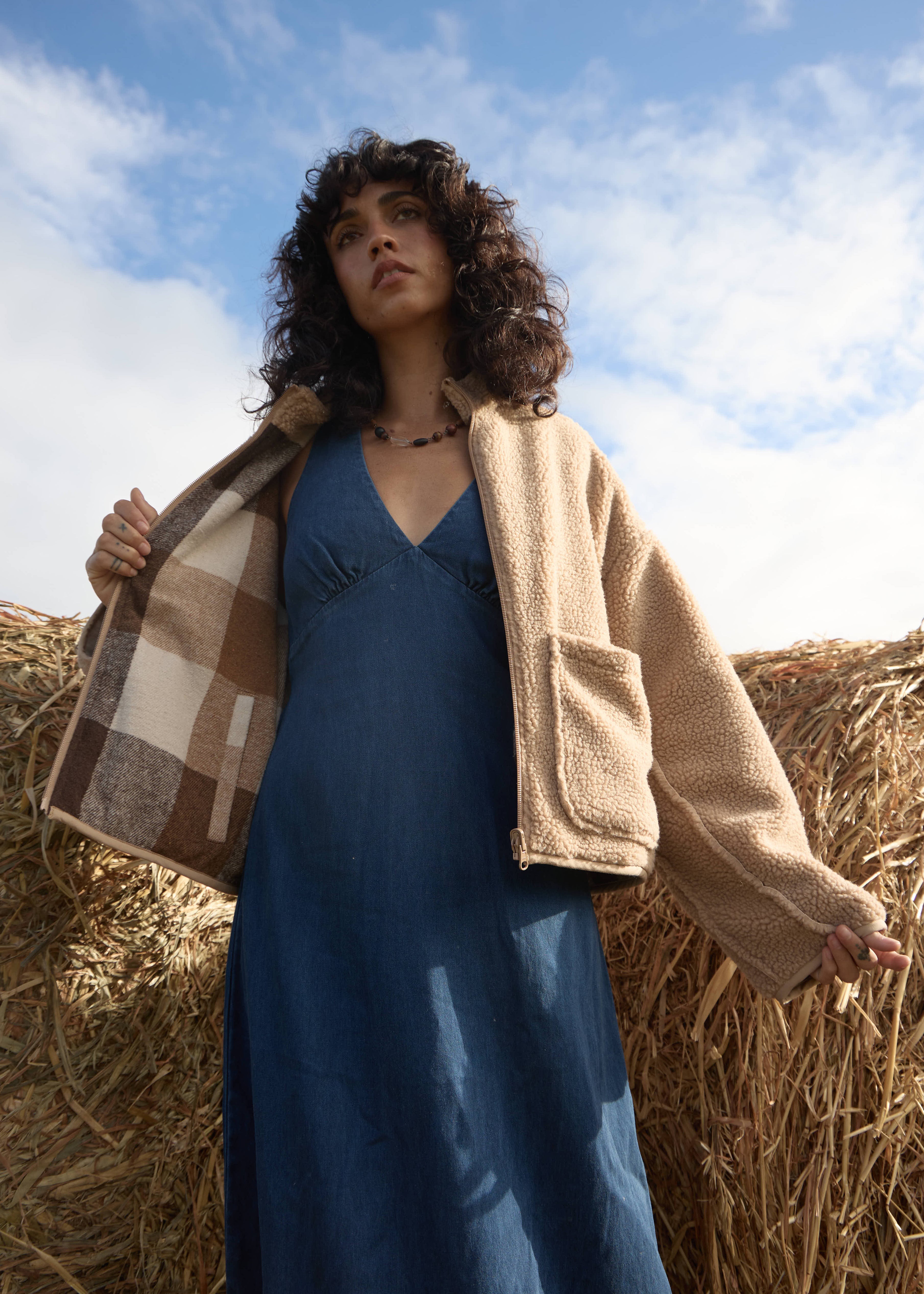 AFENDS Womens Berlin - Reversible Polar Fleece Jacket - Almond Check