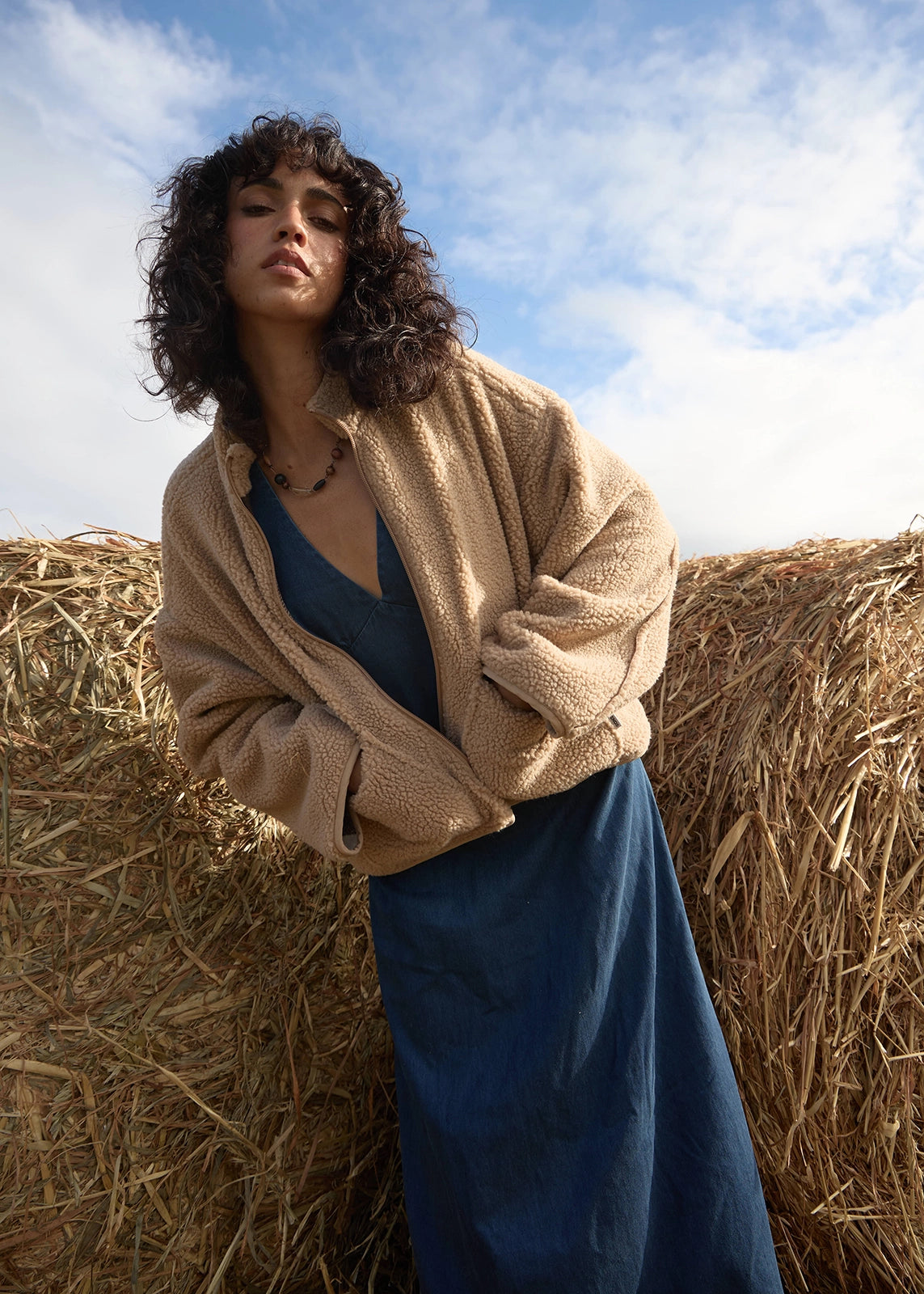 AFENDS Womens Berlin - Reversible Polar Fleece Jacket - Almond Check