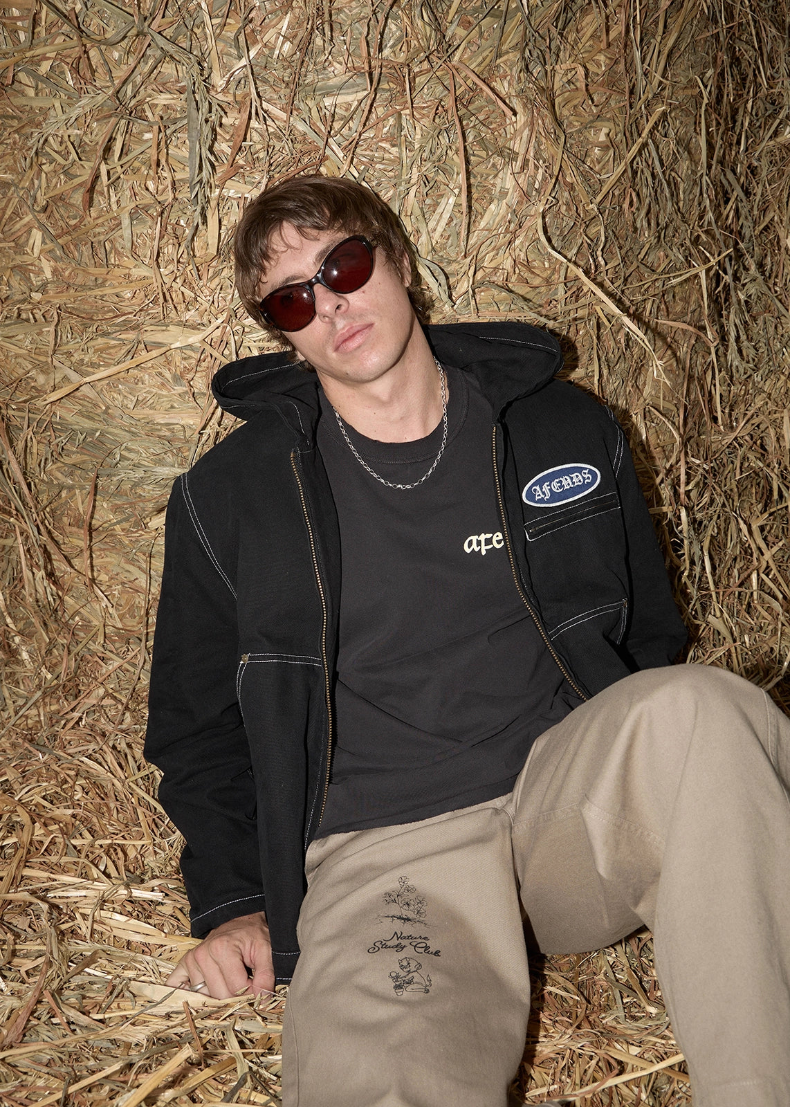 AFENDS Mens Supply - Workwear Hooded Jacket - Stone Black