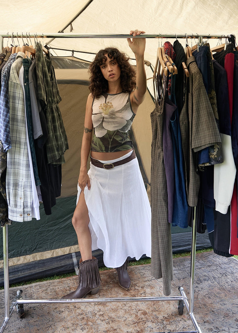 AFENDS Womens Lana - Seersucker Midi Skirt - Off White