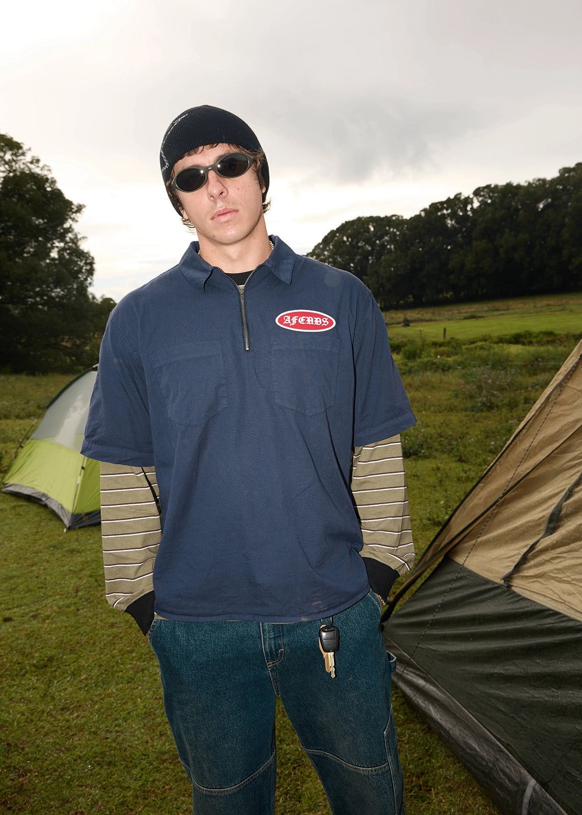 AFENDS Mens Supply - Workwear Short Sleeve Shirt - Washed Deep Sea