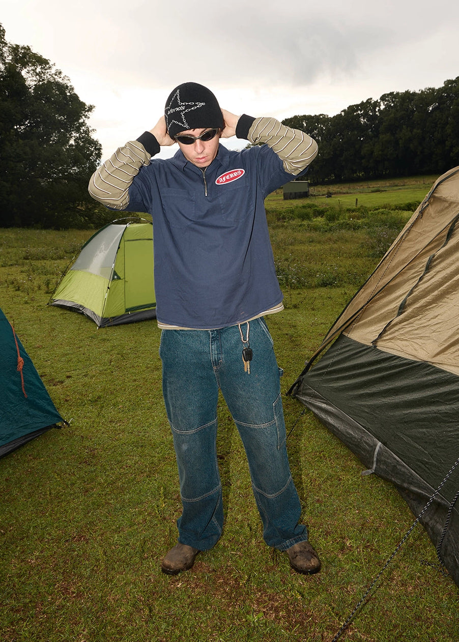 AFENDS Mens Supply - Workwear Short Sleeve Shirt - Washed Deep Sea