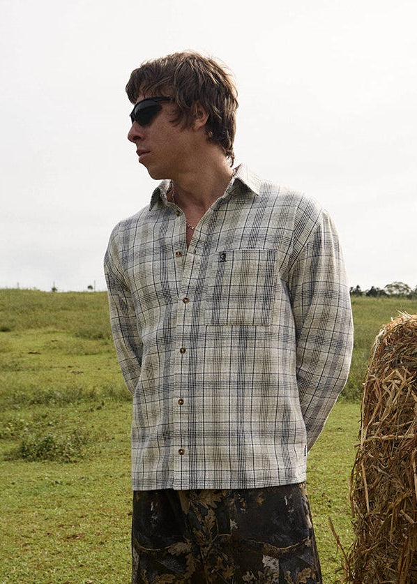 AFENDS Mens Shelter - Flannel Long Sleeve Shirt - White Check