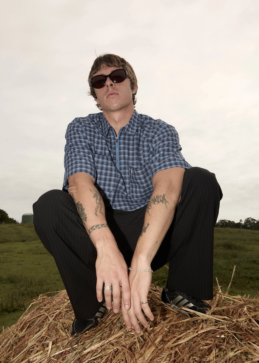 AFENDS Mens Mountains - Workwear Short Sleeve Shirt - Navy Check