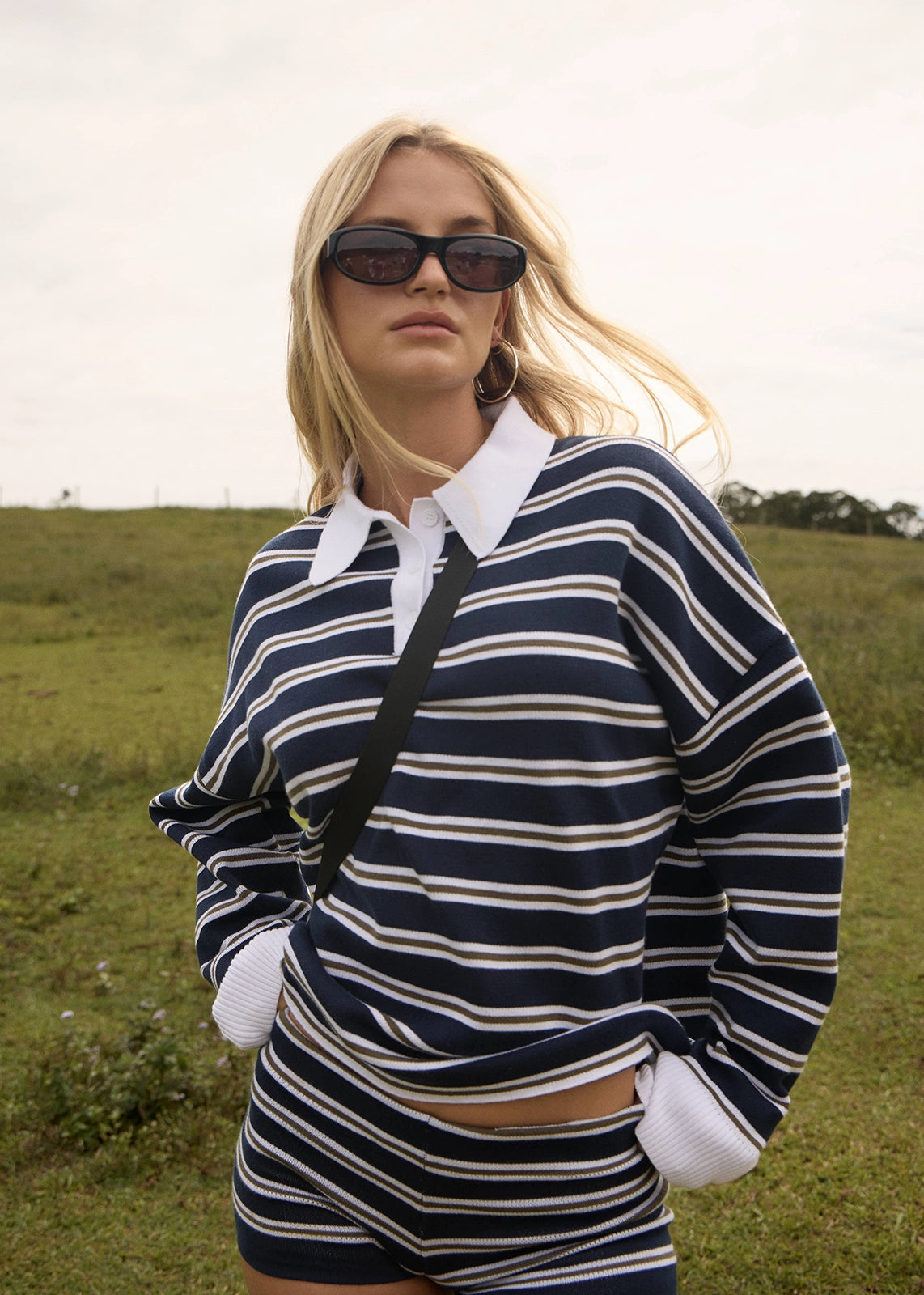 AFENDS Womens Delta - Knit Shirt - Navy Stripe