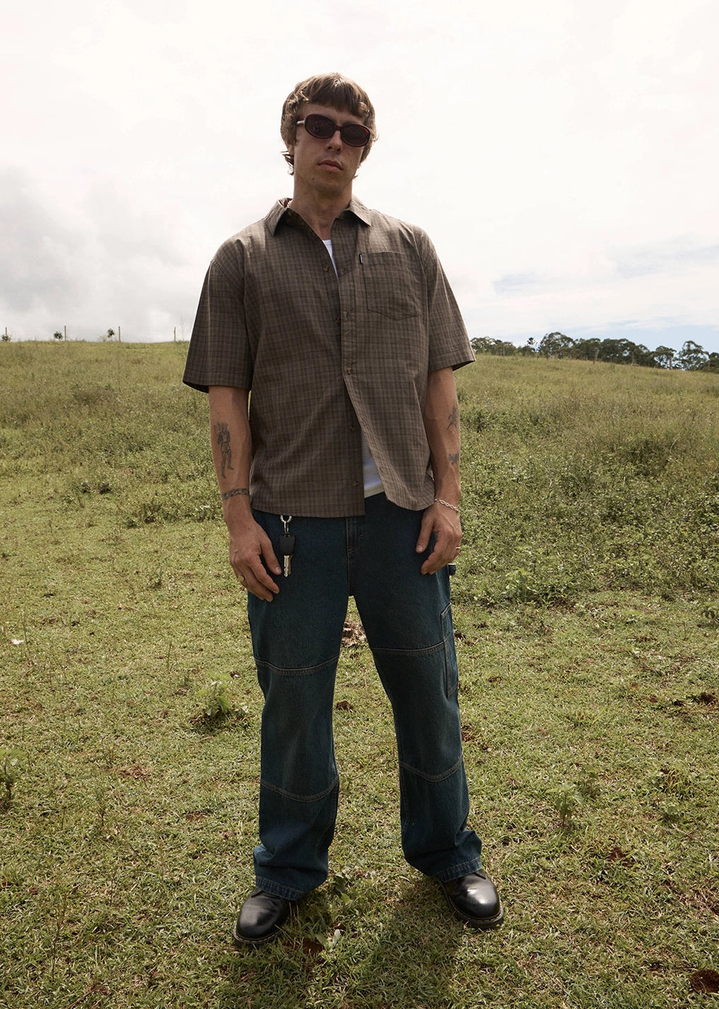 AFENDS Mens Shadow - Short Sleeve Shirt - Stone Check