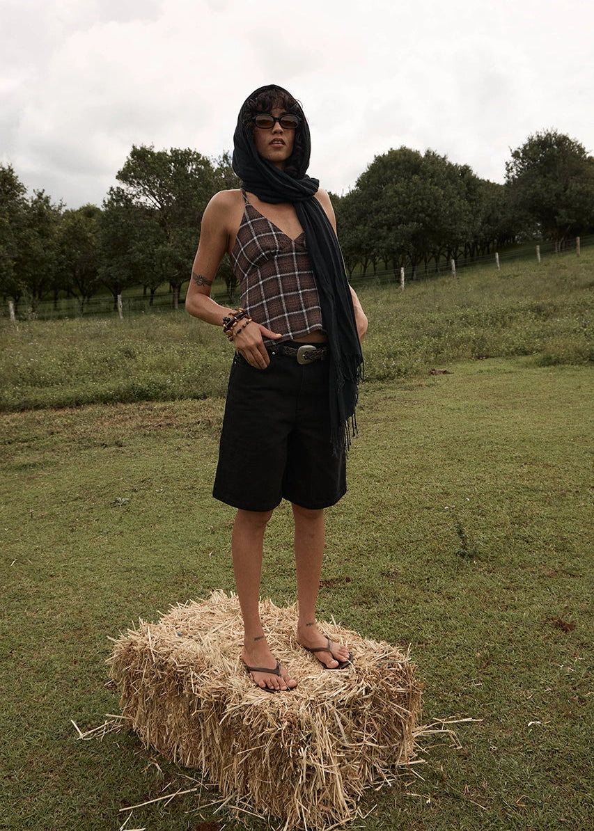 AFENDS Mens Lil C - Denim Baggy Short 22" - Washed Black