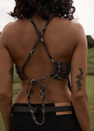 AFENDS Womens Reverie - Seersucker Strappy Top - Coffee Check