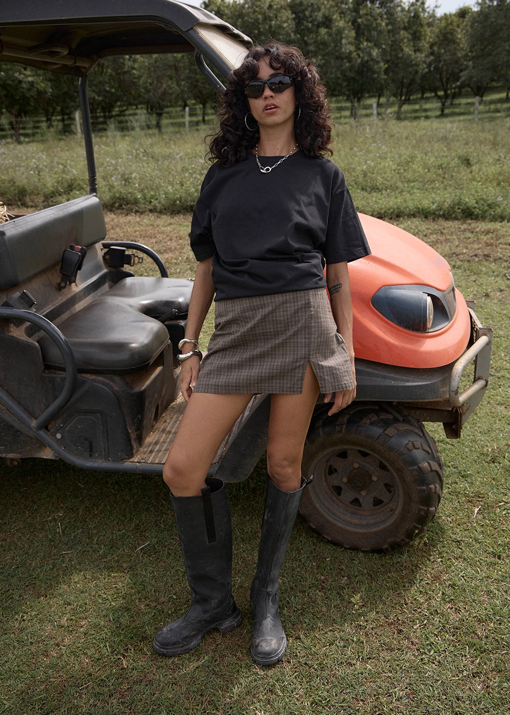 AFENDS Womens Joanna Shadow - Low Rise Mini Skirt - Stone Check