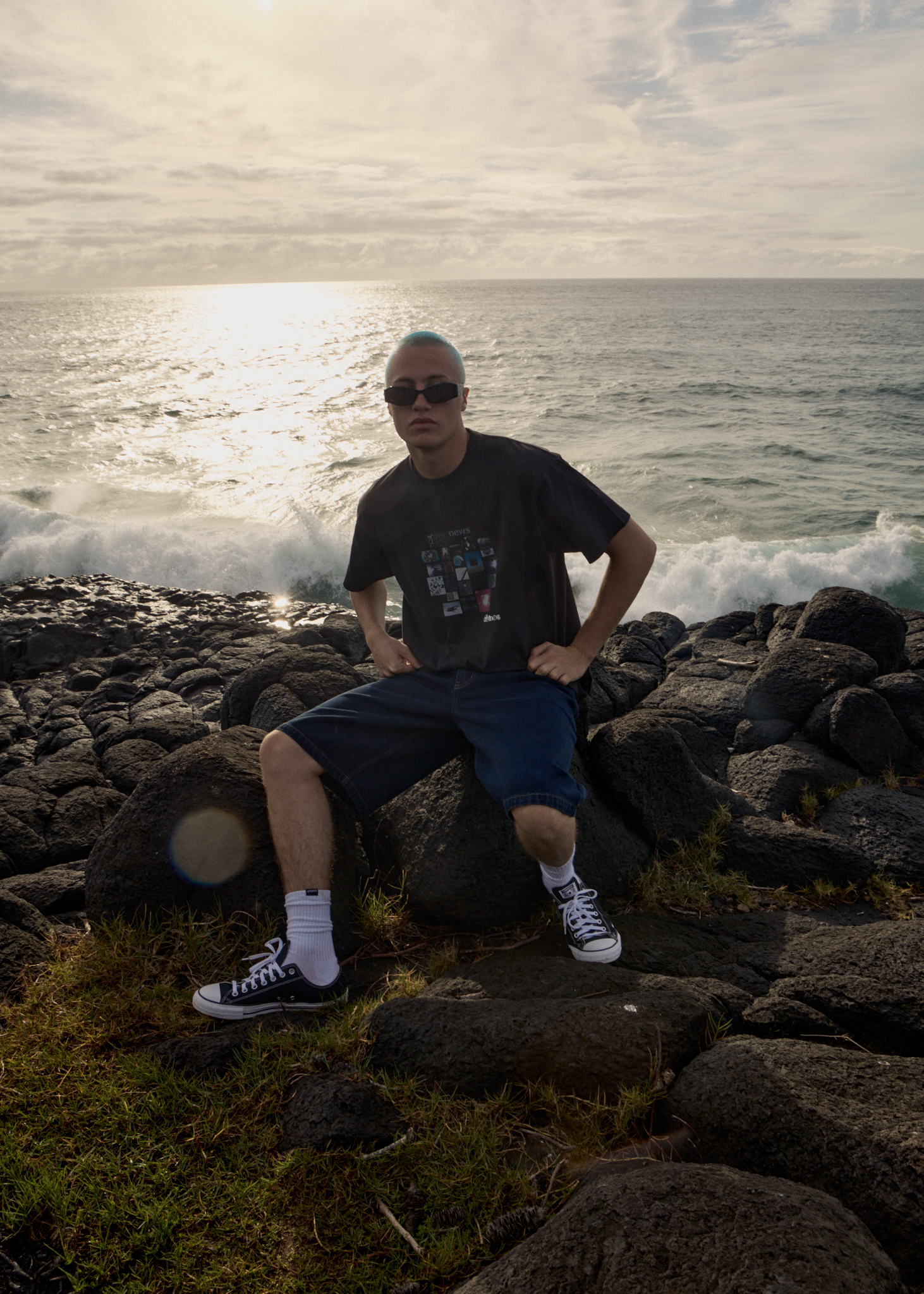 AFENDS Mens Fast Forward - Denim Ultra Baggy Pleated Short 24" - Ink