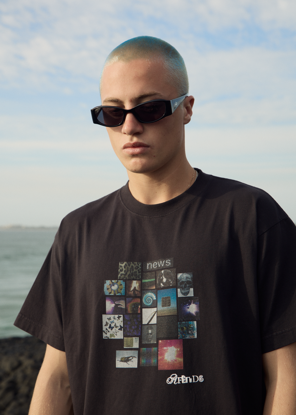 AFENDS Mens Framed - Boxy Tee - Stone Black