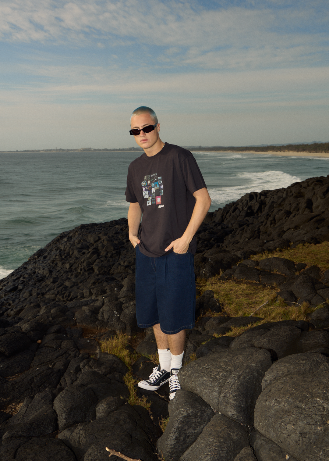 AFENDS Mens Framed - Boxy Tee - Stone Black