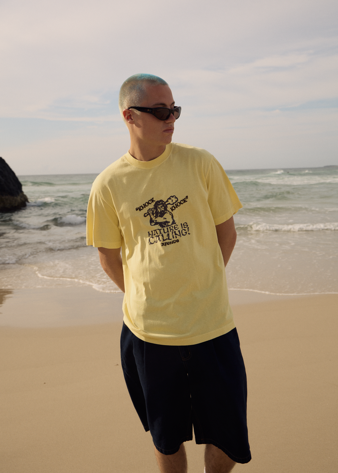 AFENDS Mens Knock Knock - Retro Tee - Washed Lemon