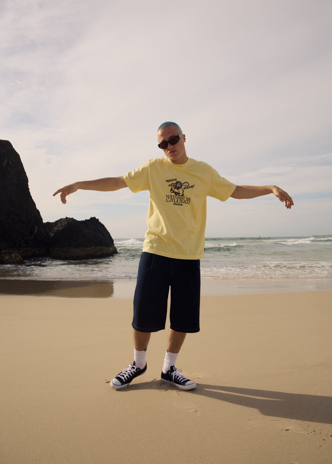 AFENDS Mens Knock Knock - Retro Tee - Washed Lemon