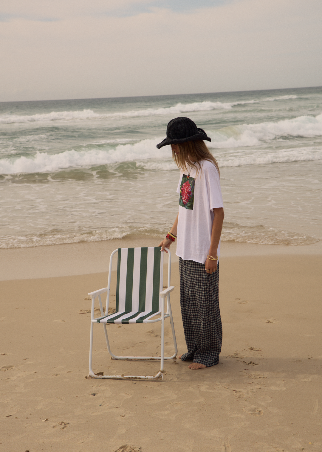 AFENDS Womens Asta - Seersucker Wide Leg Pant - Steel Check