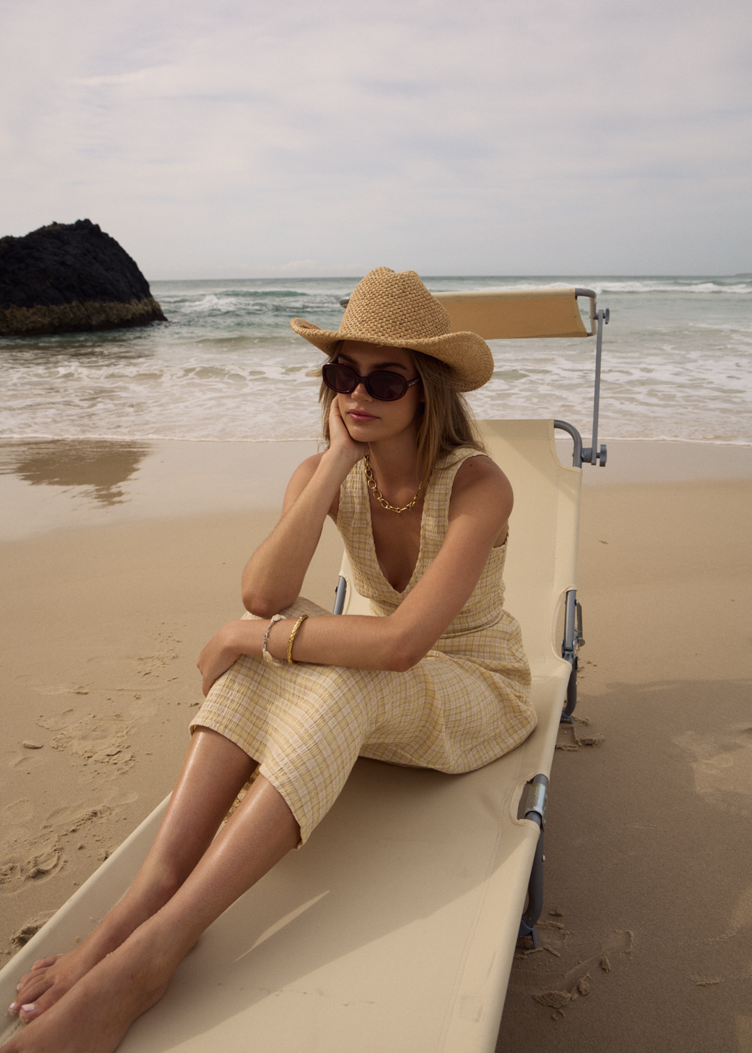 AFENDS Womens Sunday - Seersucker Check Maxi Dress - Lemon Check