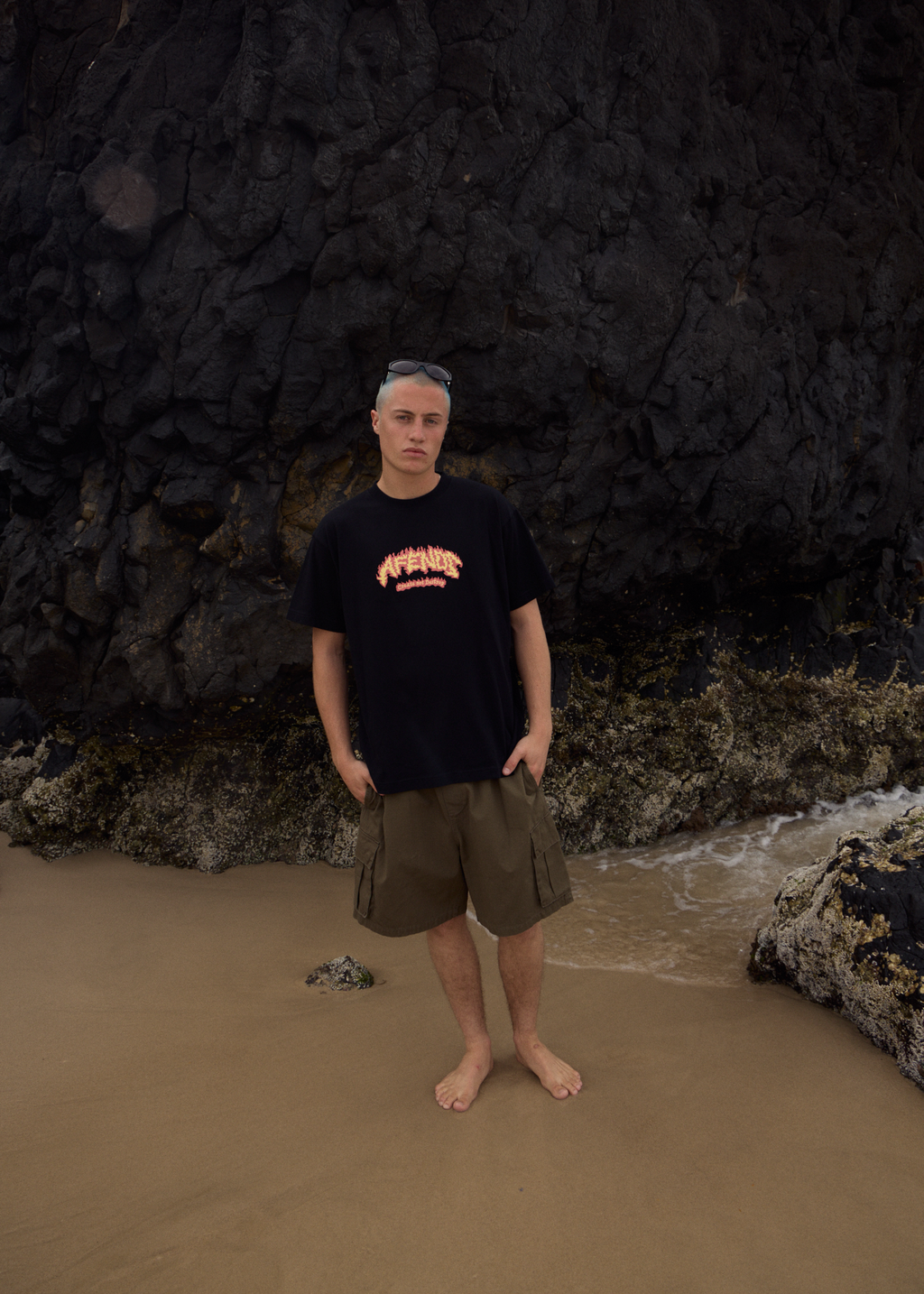 AFENDS Mens Flame On - Boxy Tee - Black