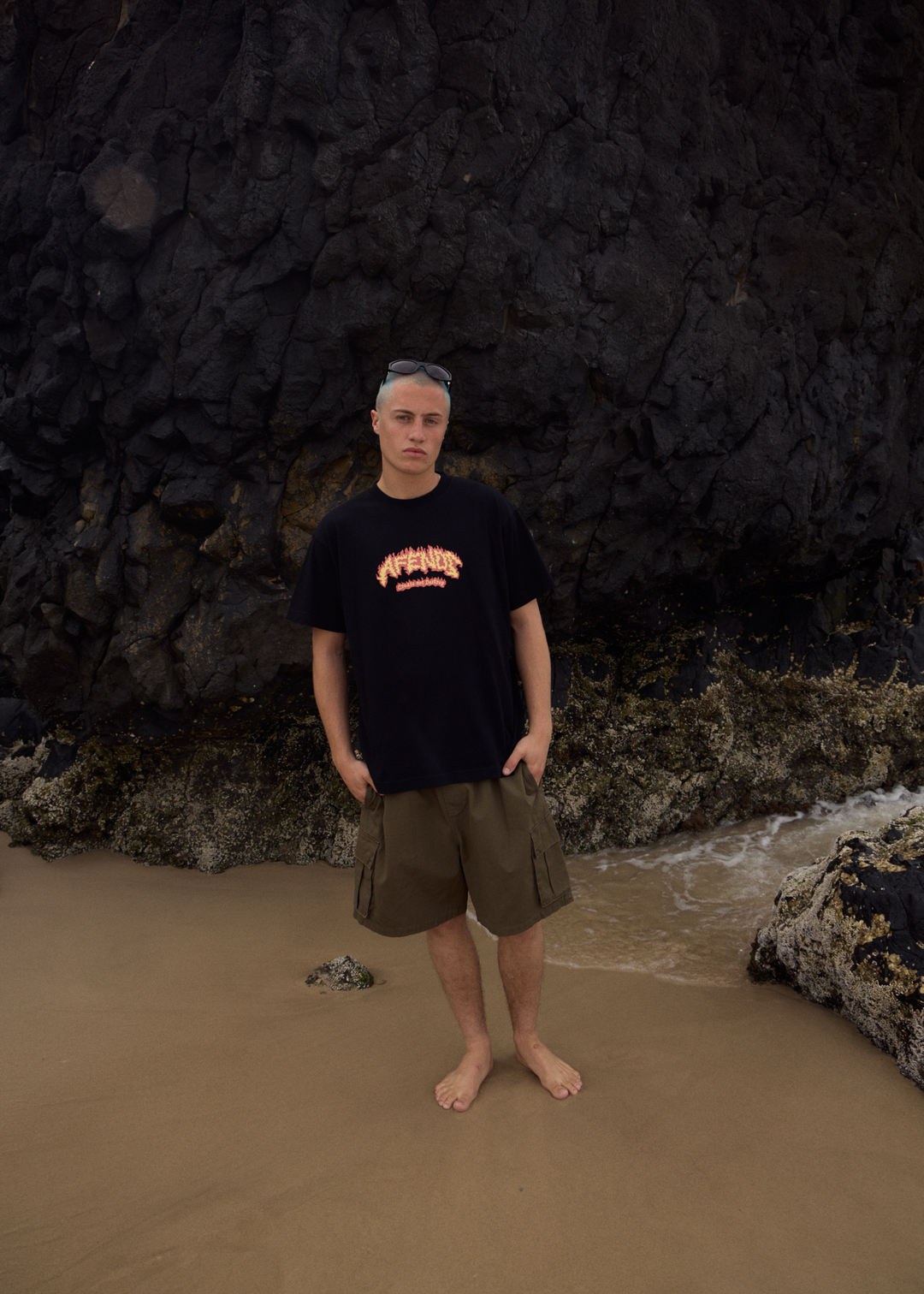 AFENDS Mens Flame On - Boxy Tee - Black